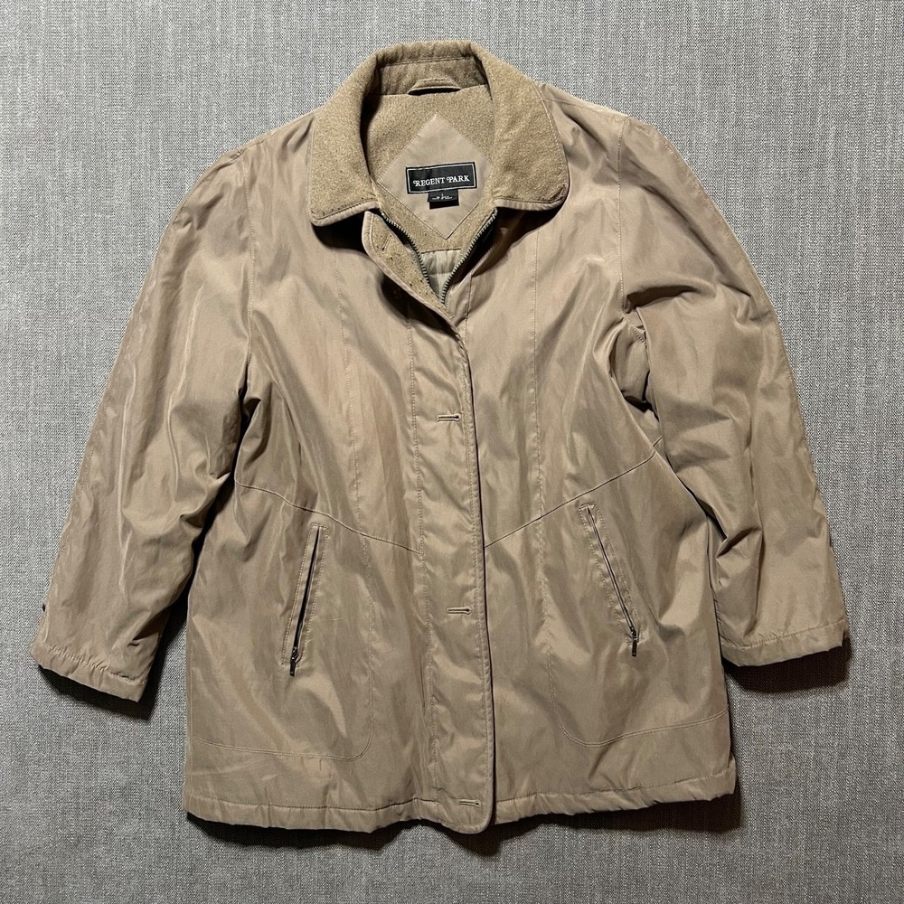 Regent Park Parka Jacket Mens Large Tan Insulated Fleece Collar Full Zip Coat